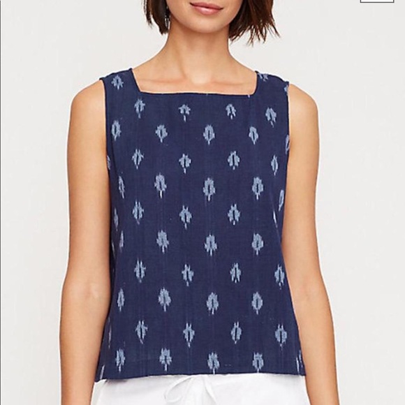 Eileen Fisher Square Neck Shell Print Top Blue